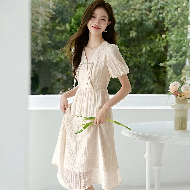 Mo Han Yi Mei Short Sleeved Dress Women's Ecru-2