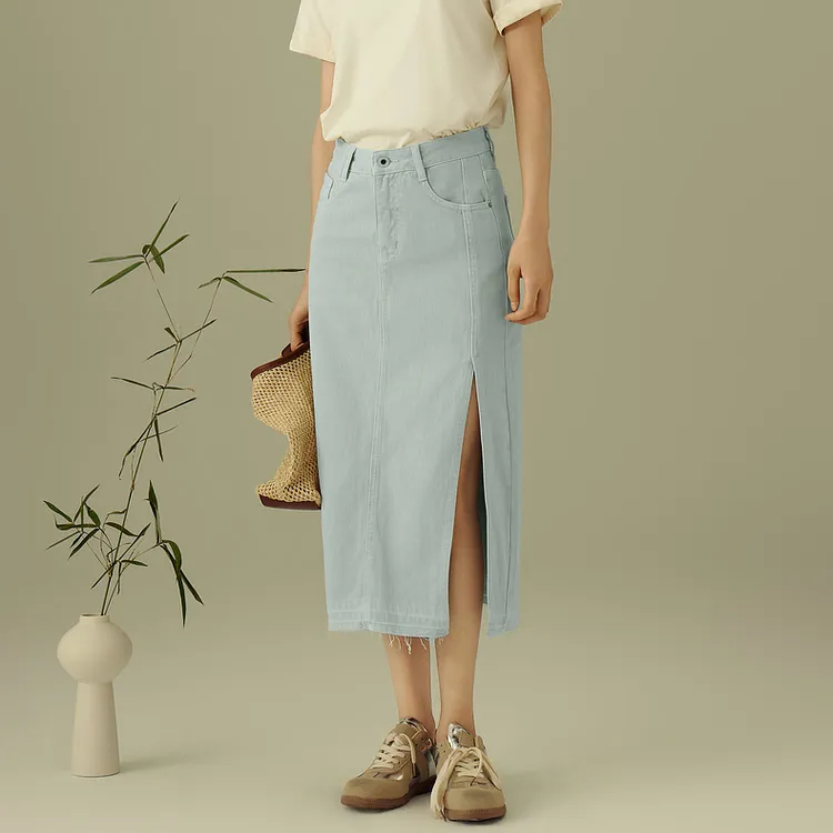Fragment Denim Long Skirt Women's Blue Green-2