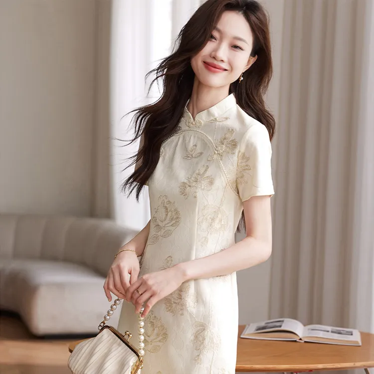 Mo Han Yi Mei Short Sleeved Dress Women's Ecru-1