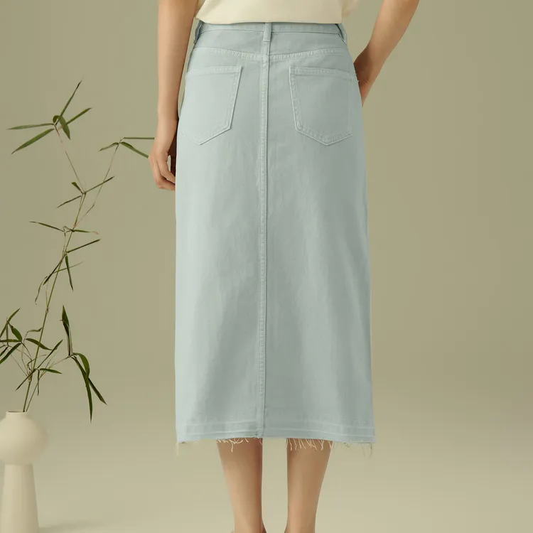 Fragment Denim Long Skirt Women's Blue Green-3