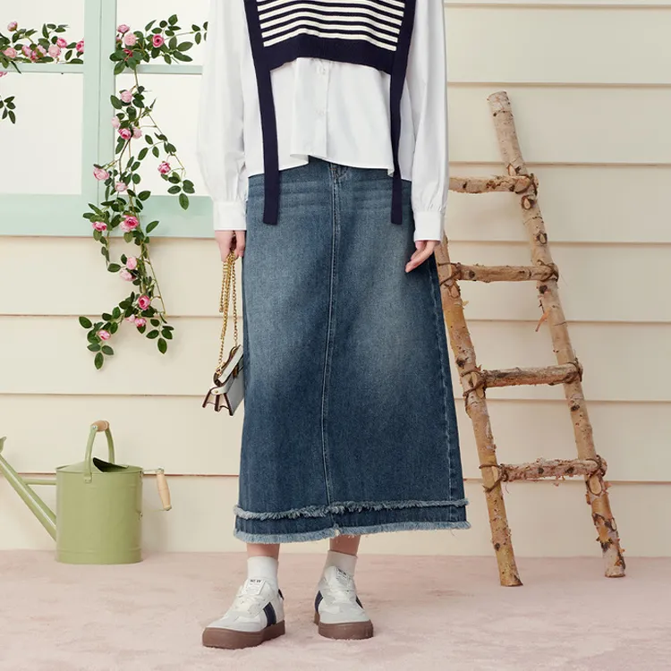 EICHITOO Denim Long Skirt Women's Denim Blue-1