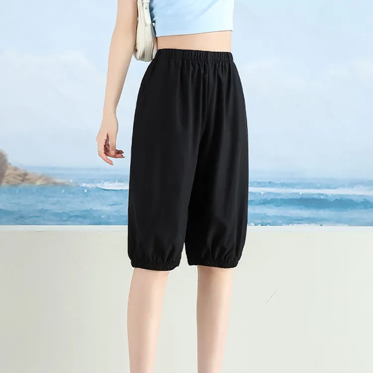 JEANSWEST Japanese Minimalist Style Everyday Commute Versatile High Rise Comfortable Hem Elastic 5/8 Summer Women's-1