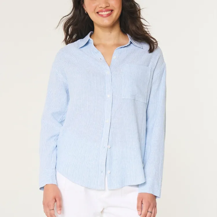 Hollister Shirt Women's White Stripes-3