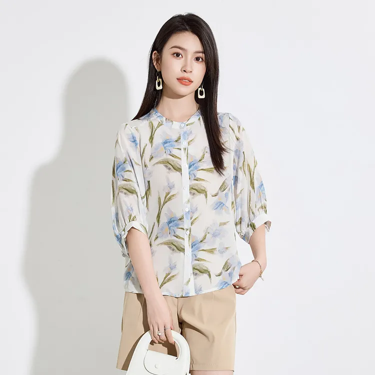 Yi Mengyuan Silk Shirt Women's Leaf Flower-2