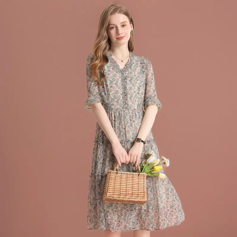 FENHONGMALI Short Sleeved Dress Women's Green-2