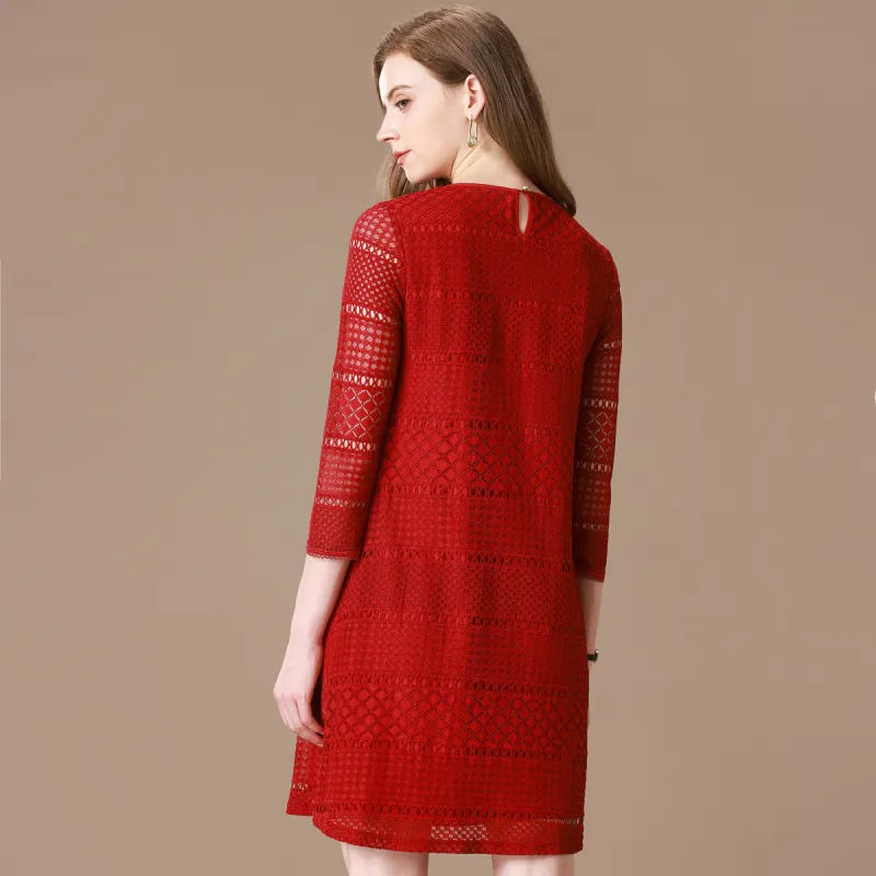 FENHONGMALI Long Sleeved Dresses Women's Red-3
