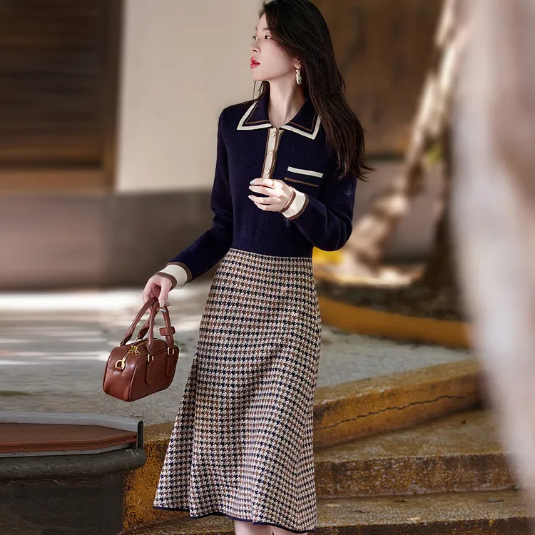 【dme】 Long Sleeved Dresses Women's Navy Blue-1