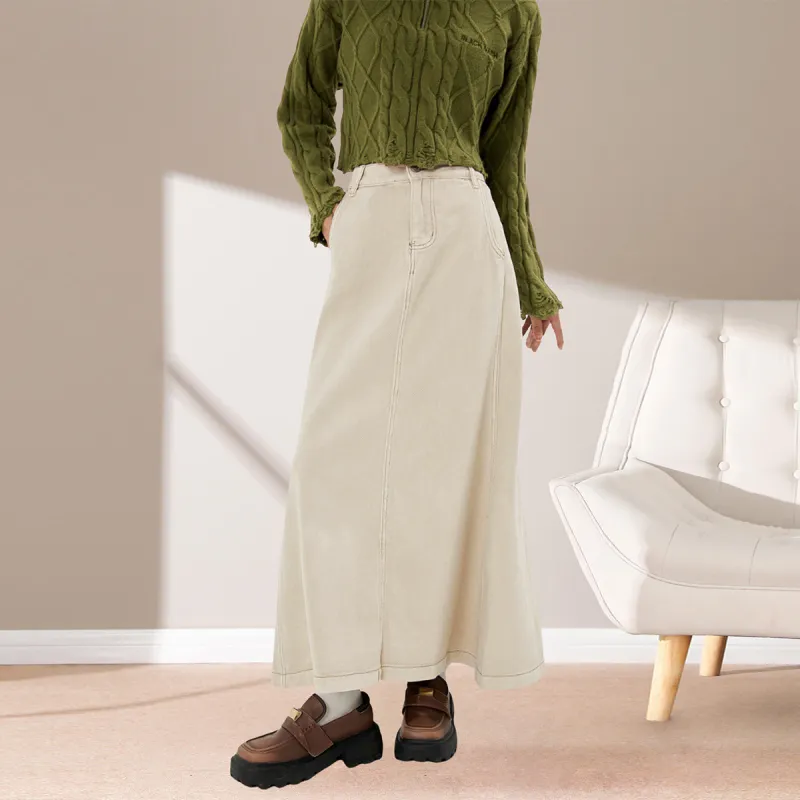 Weixi Denim Long Skirts Women's Apricot-3