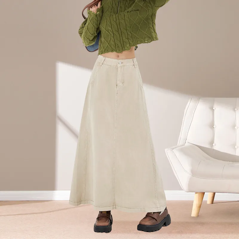 Weixi Denim Long Skirts Women's Apricot-2
