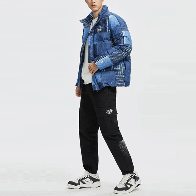 LiNing Skateboard Down Jacket Men's Indigo Denim Combination Color Print-3