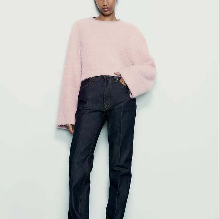ZARA Crop Tops Women's Light Pink Red-2