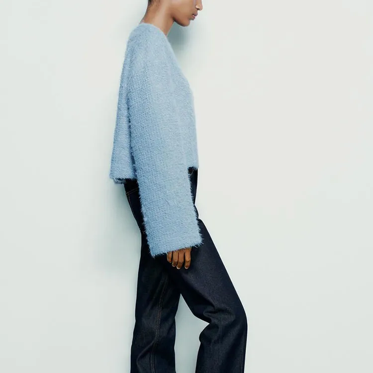 ZARA Crop Tops Women's Light Blue-4