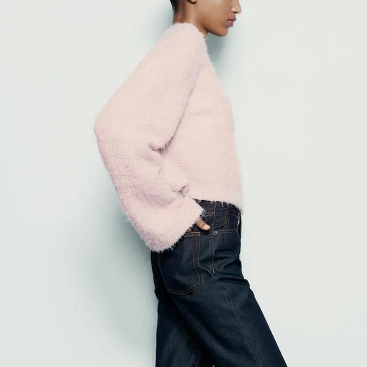 ZARA Crop Tops Women's Light Pink Red-4