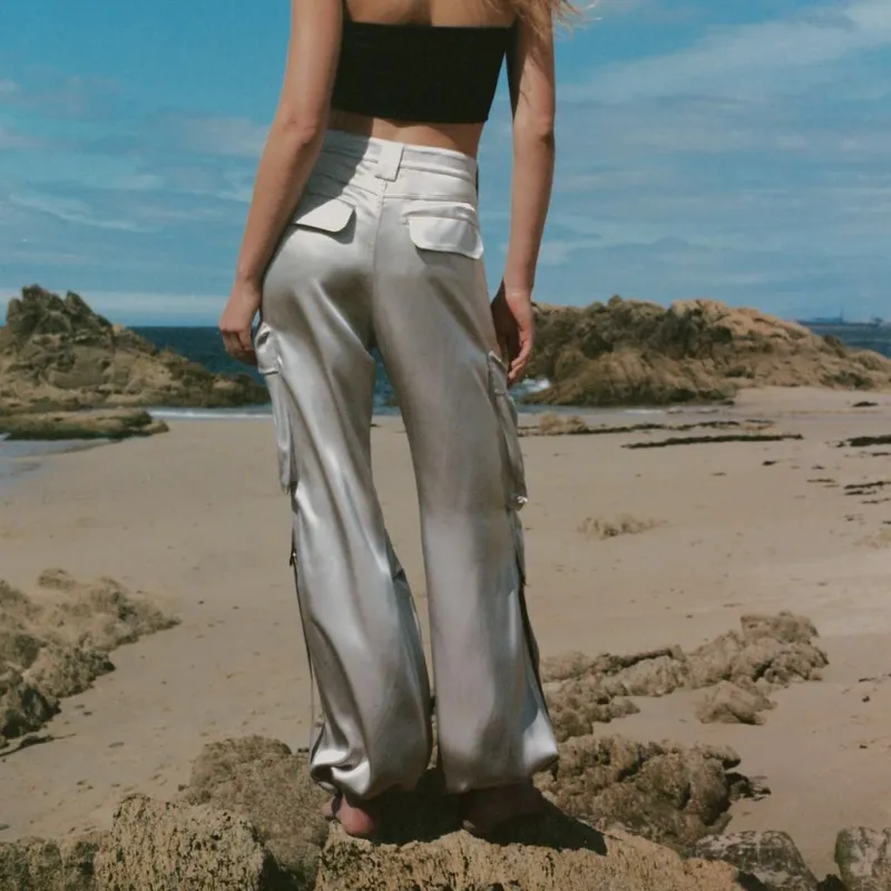 ZARA Cargo Pants Women's Silver-3