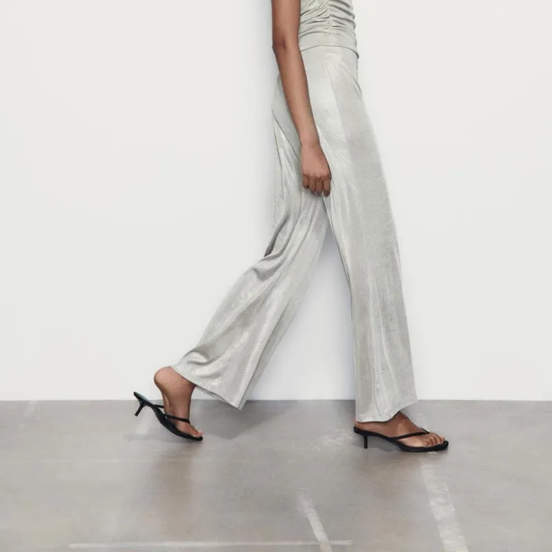 ZARA Casual Pants Women's Silver-2