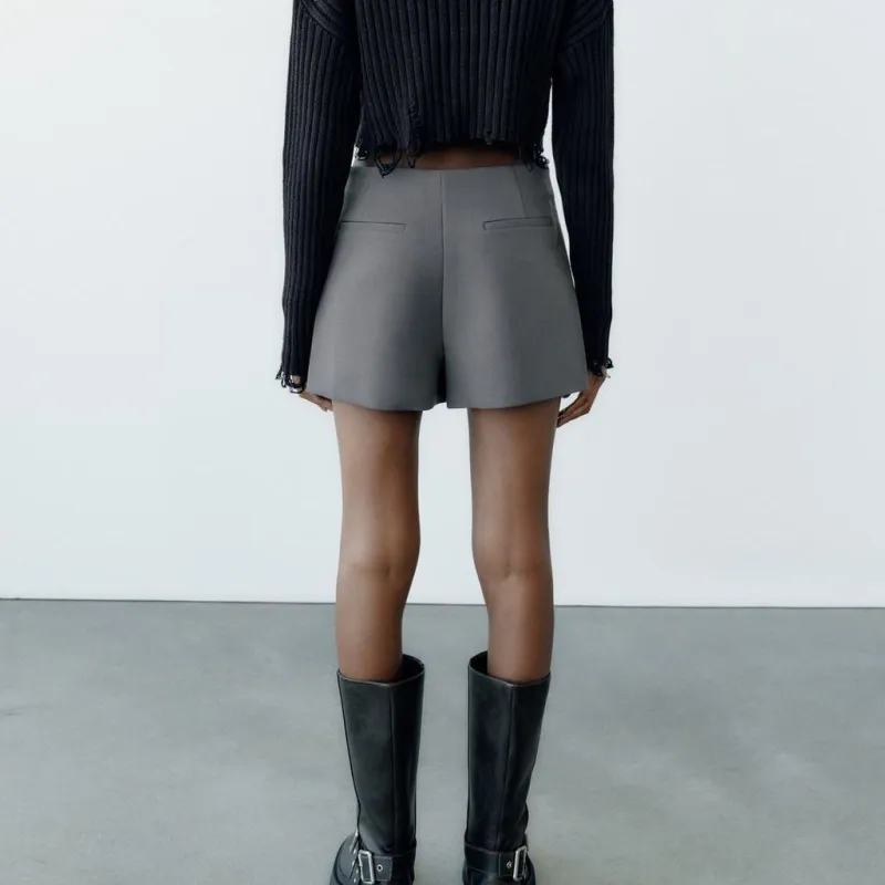 ZARA Casual Shorts Women's Washed Brown Black-4