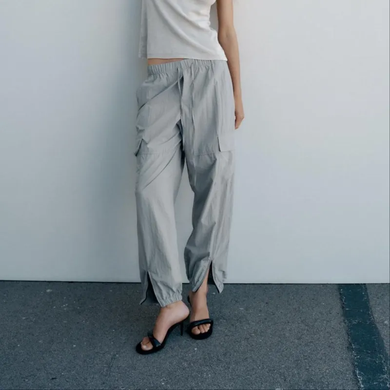 ZARA Cargo Pants Women's Blue Gray-2
