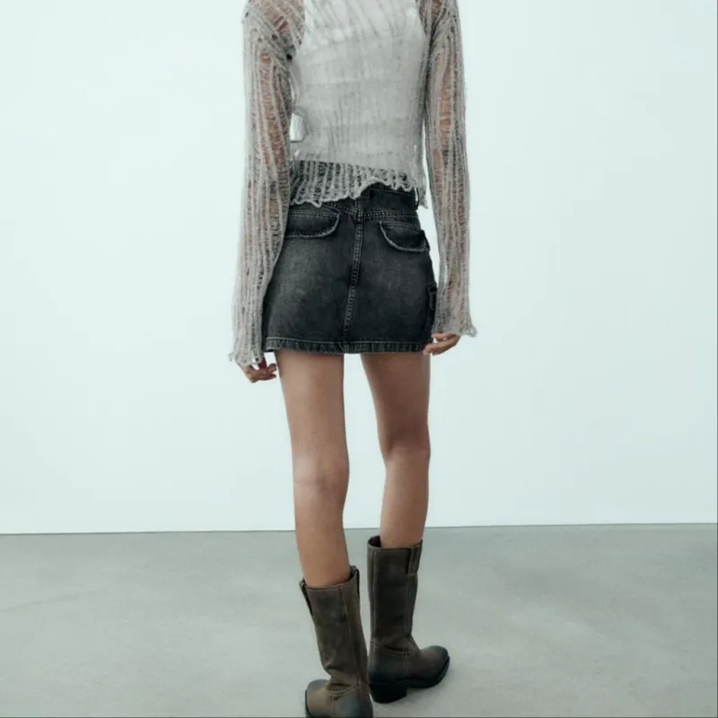 ZARA Denim Short Skirts Women's Dark Gray-2
