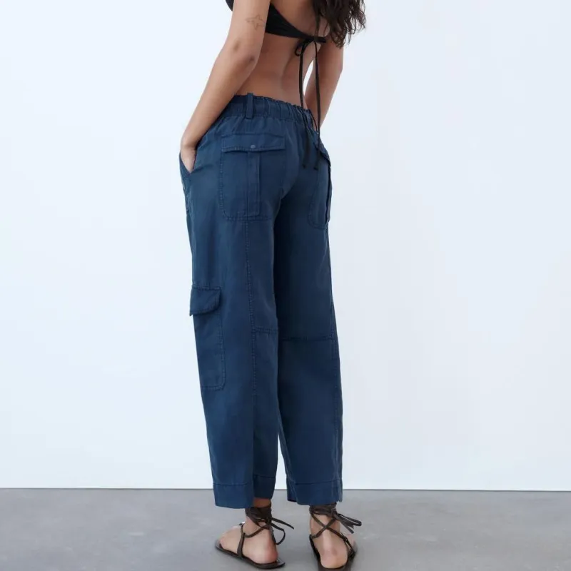 ZARA Cargo Pants Women's Blue-3