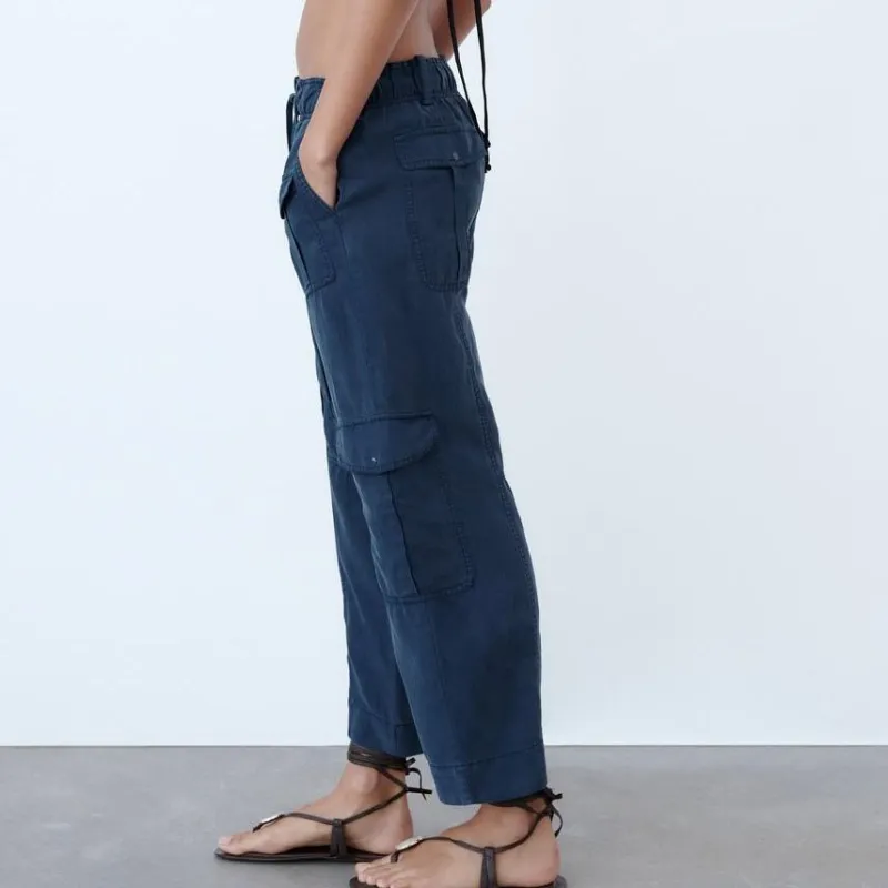ZARA Cargo Pants Women's Blue-4