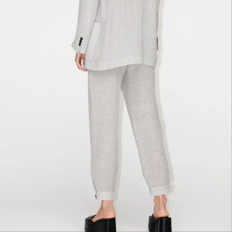 ZARA Casual Pants Women's Zebra Print Gray-3
