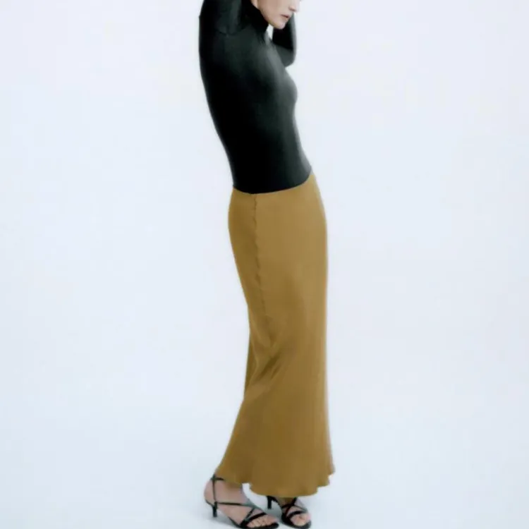ZARA Casual Long Skirts Women's Olive Green-2