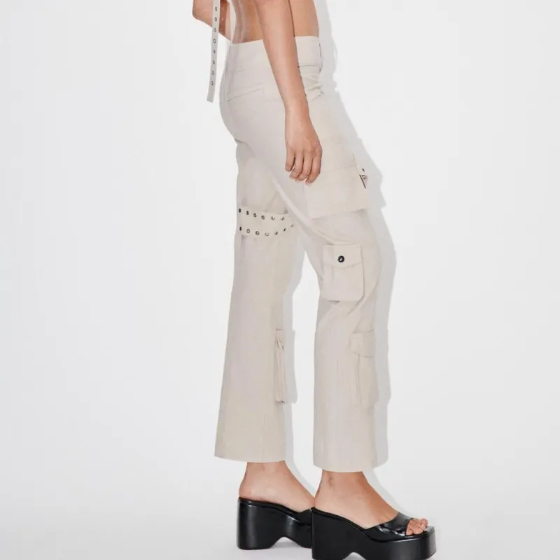 ZARA Cargo Pants Women's Beige-3