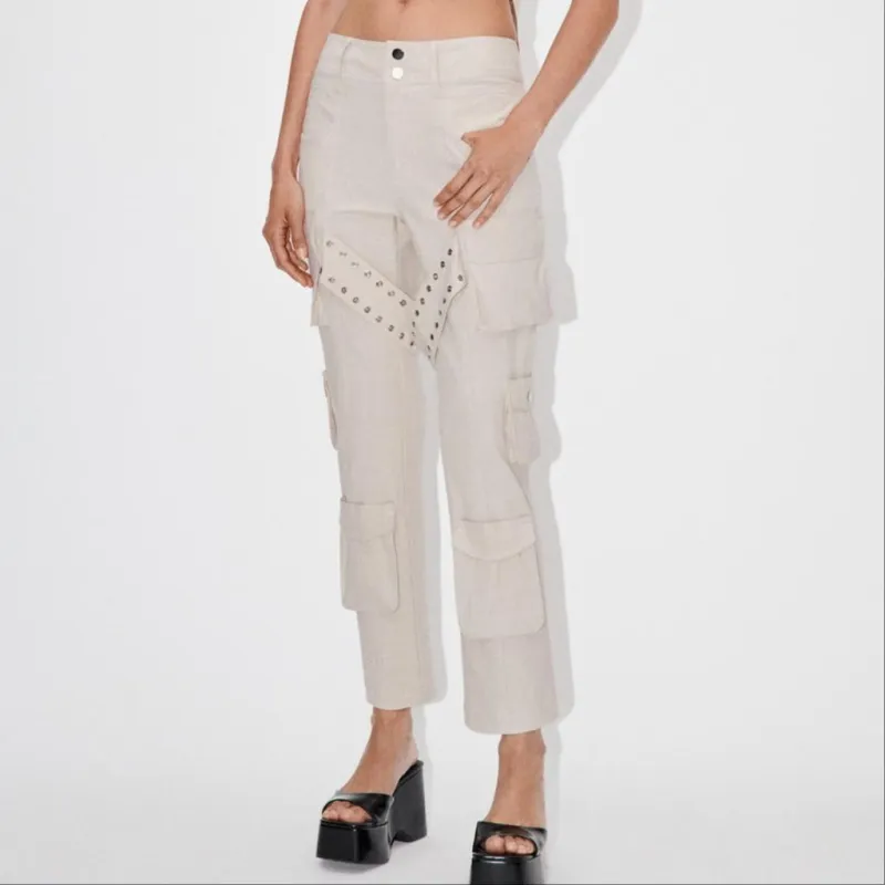 ZARA Cargo Pants Women's Beige-2