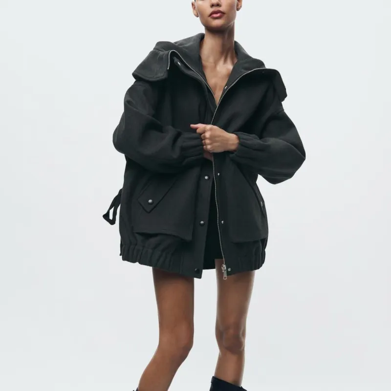 ZARA Parka Coats Women's Black-2