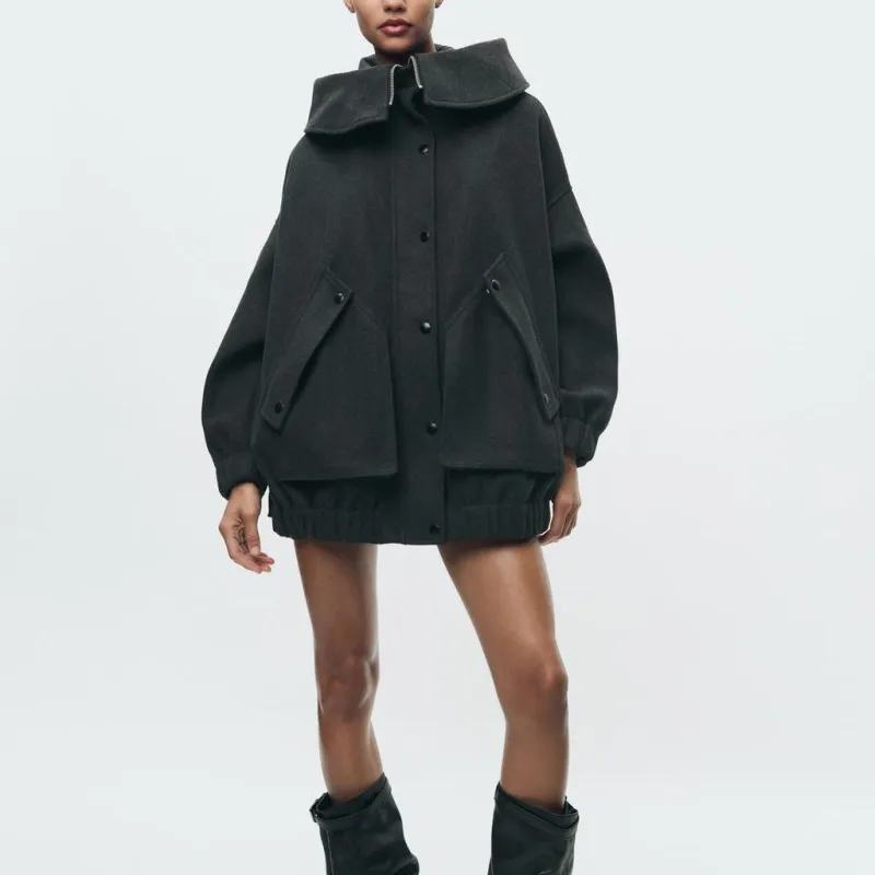ZARA Parka Coats Women's Black-3