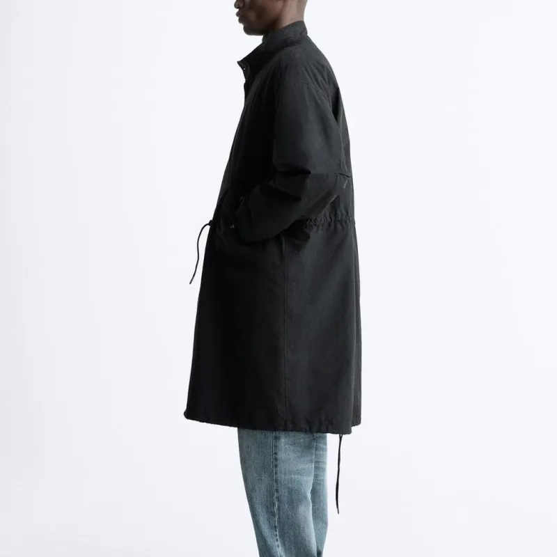 ZARA Trench Coats Men Black-3
