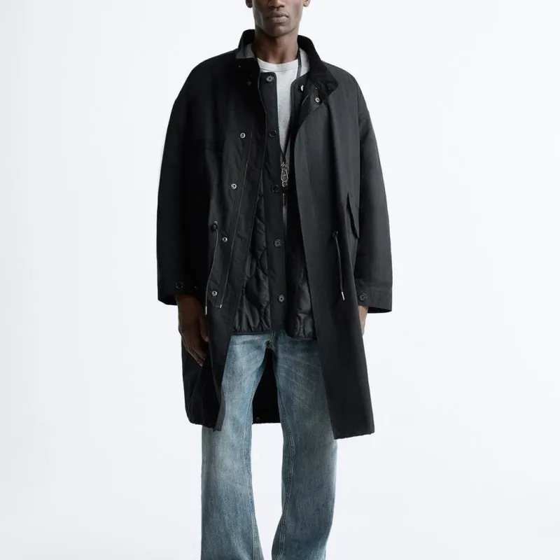 ZARA Trench Coats Men Black-2