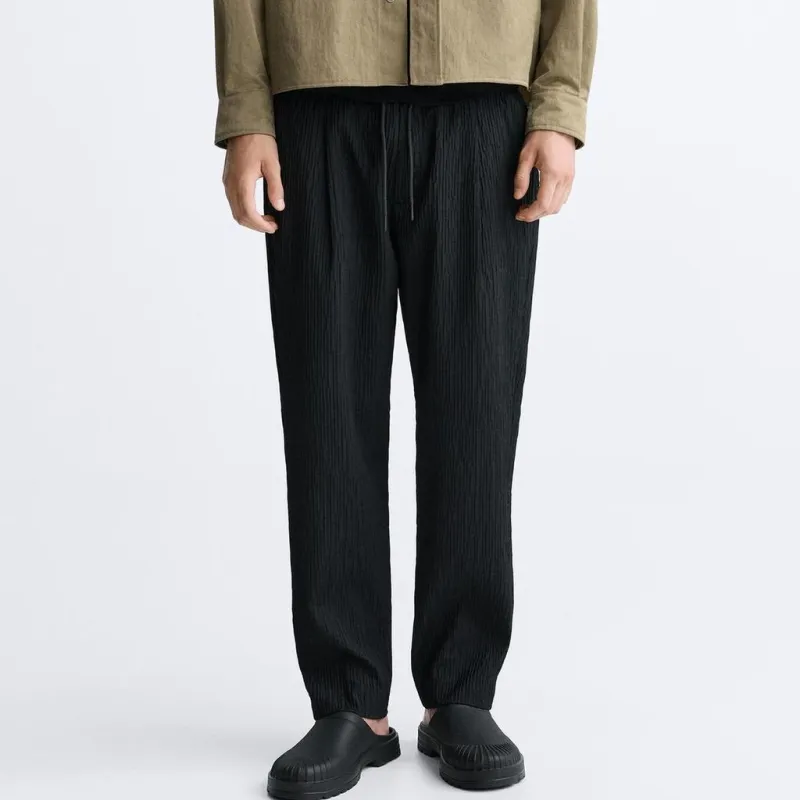 ZARA Casual Pants Men Black-2