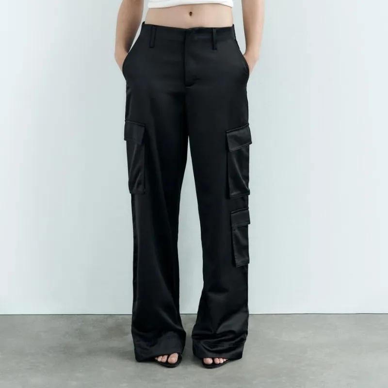 ZARA Cargo Pants Women's Black-2