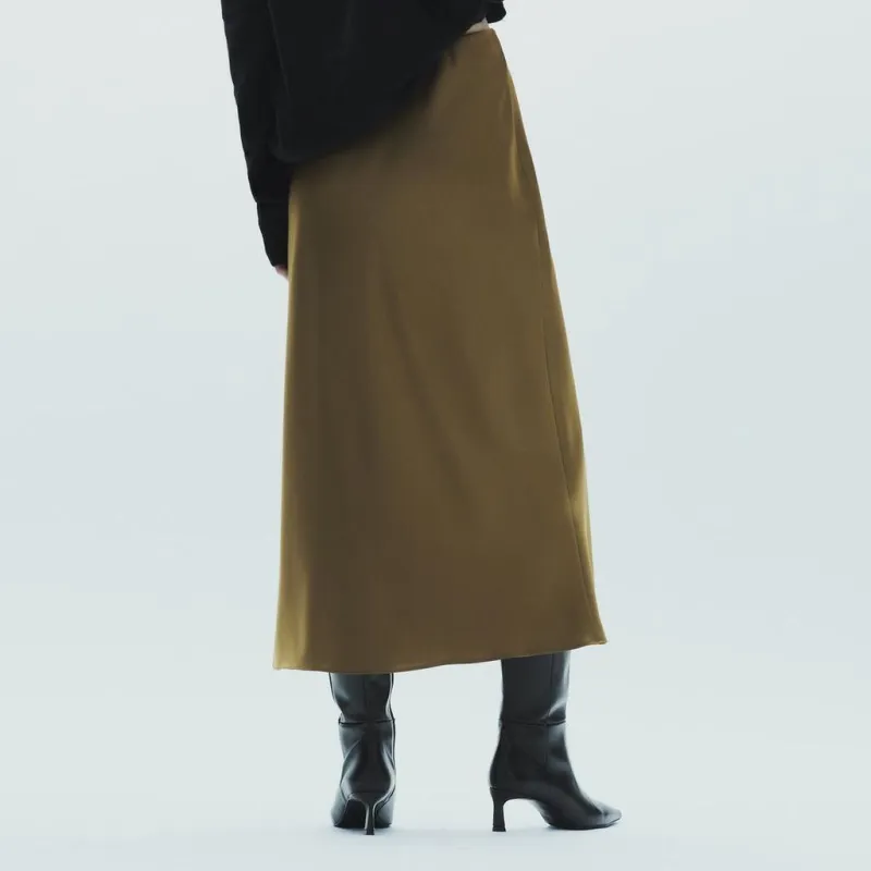 ZARA Casual Long Skirts Women's Dark Olive Green-3