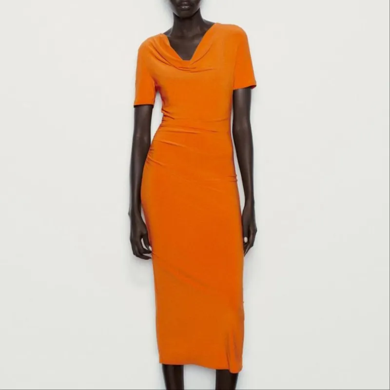 ZARA Short-Sleeved Dresses Women's Orange-2