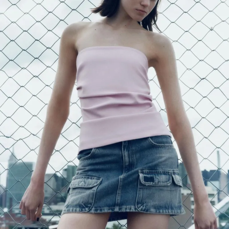 ZARA Strapless Top Women's Pink-1