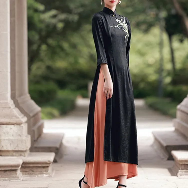 Red Colored Clothes Cheongsam Women's Moonlit Night Orchid-2