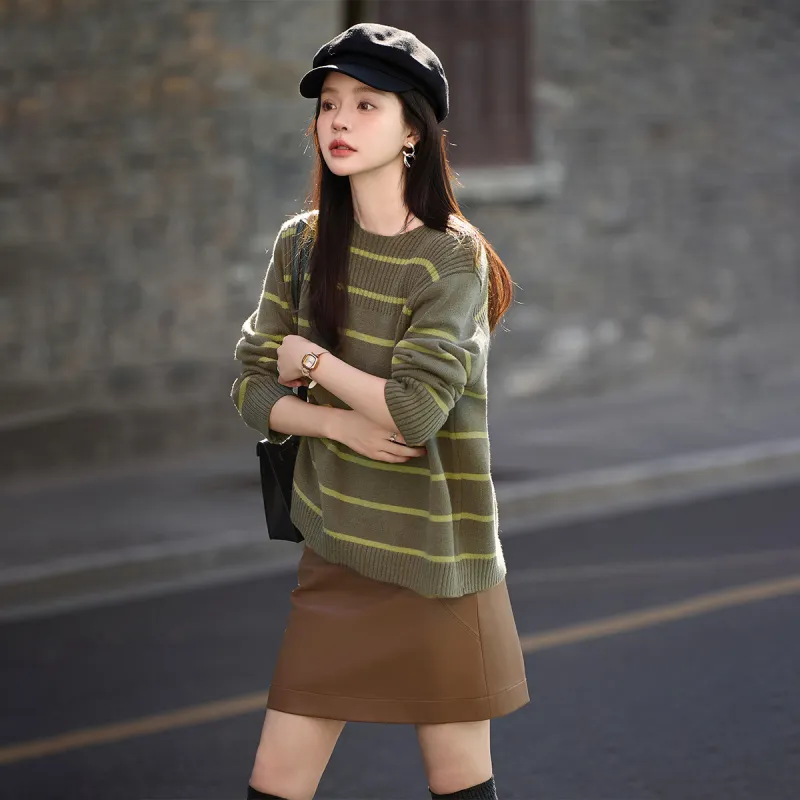 Mt Knitwear Women's Green Stripes-2