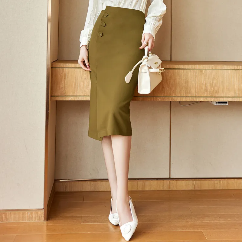 Mt Casual Long Skirts Women's Yellow Green-1