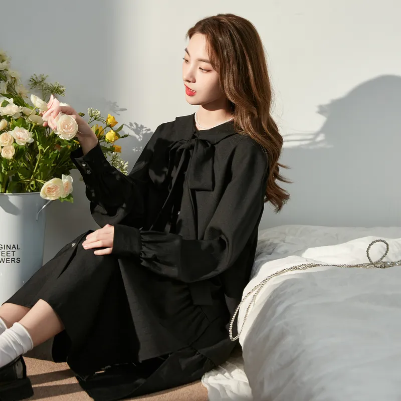 Tonlion Long Sleeved Dresses Women's Black-1