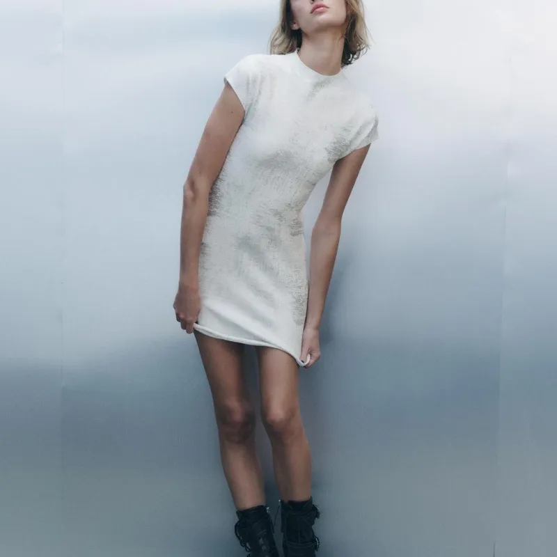 ZARA Short Sleeved Dresses Women's Silver-1