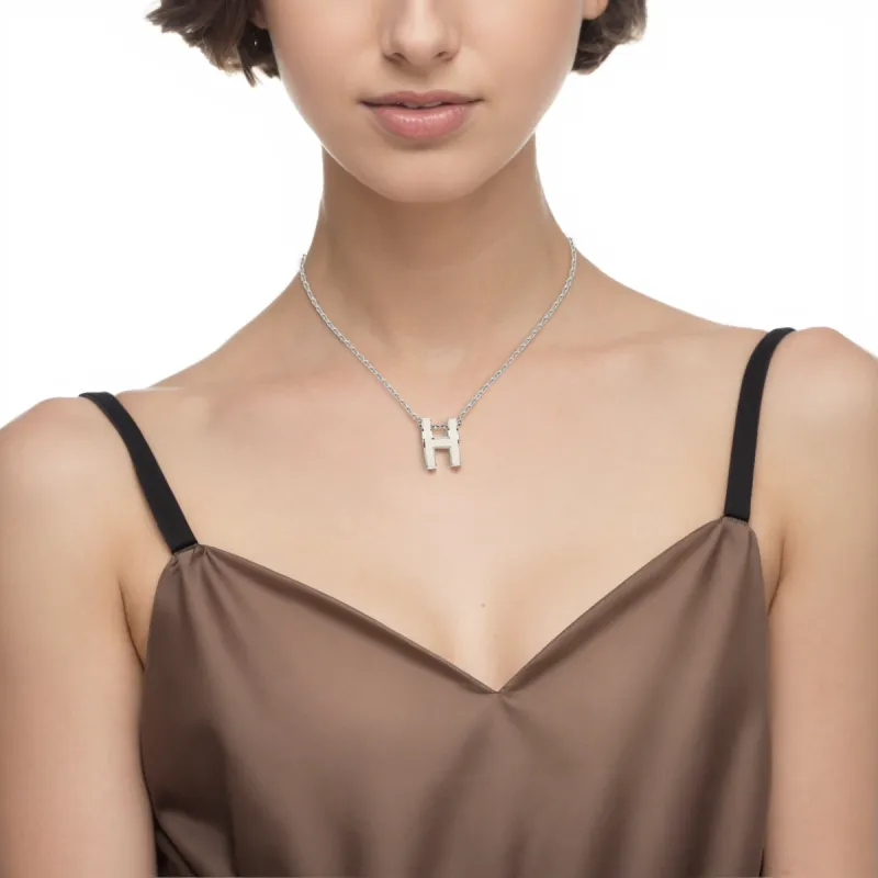 HERMES POP H Collection Metal Necklaces Women's Silver/White-3