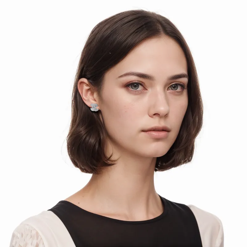 CHANEL Metal Stud Earrings Women's Silver-3