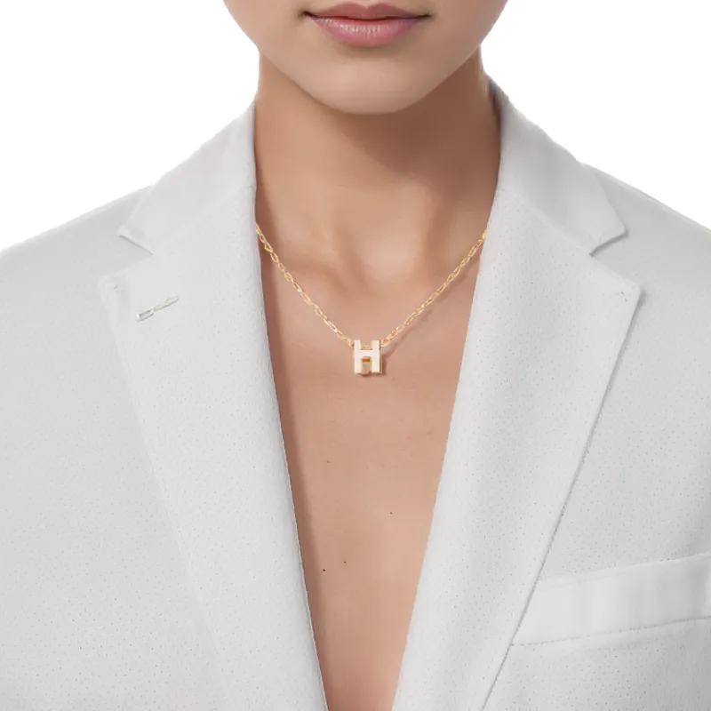 HERMES POP H Collection Gold Plated Necklaces Women's Pink Gold-3