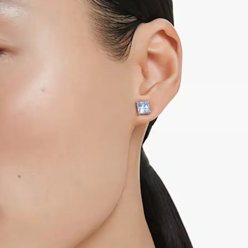 Swarovski Crystal Rhodium-plated Stud Earrings Unisex Blue-4