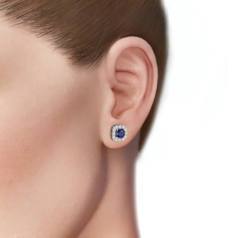Pandora Crystal Silver Earrings Women's Blue-4