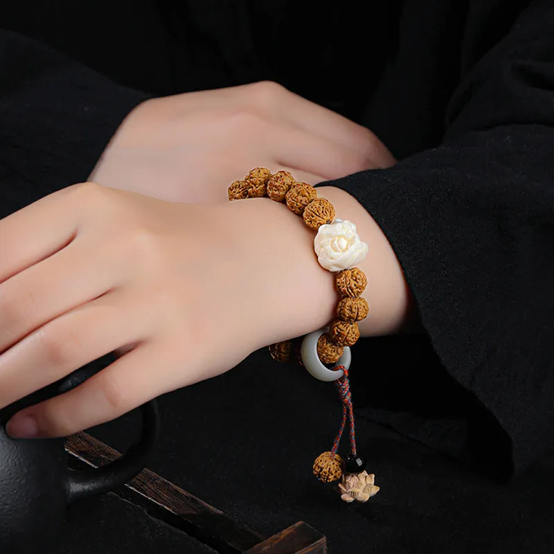 There Is You In The Long World King Kong Bodhi Seeds Chinese Style Beaded Bracelet Unisex-3