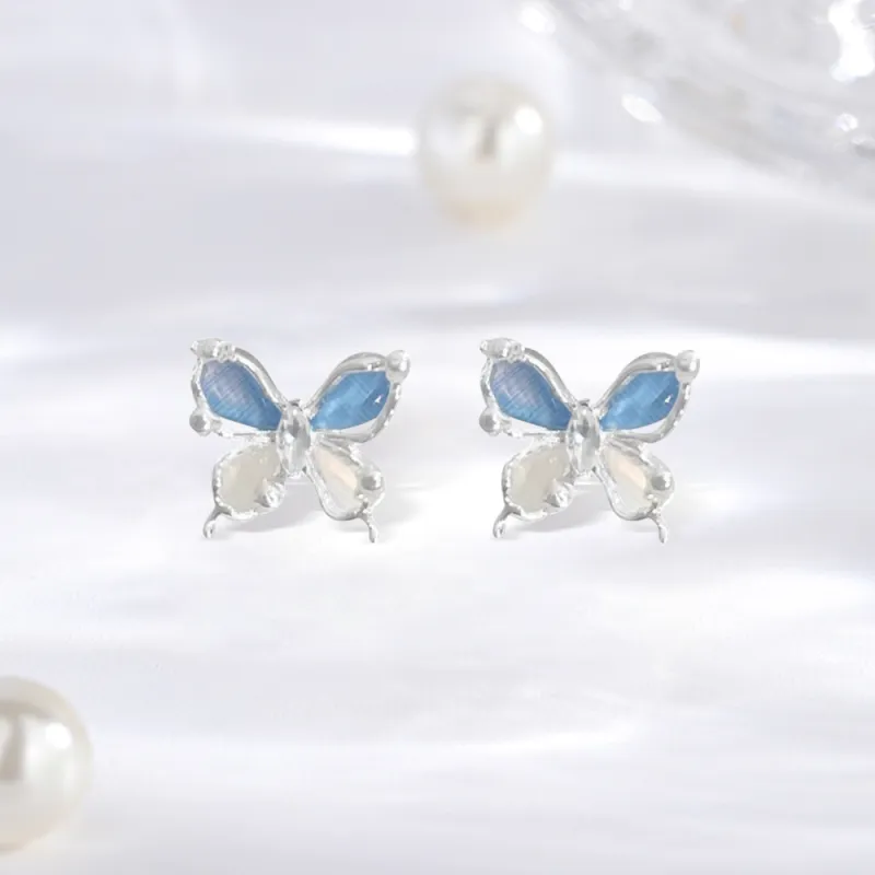 ZWU Glass Cat Eye Stud Earrings Women's-8