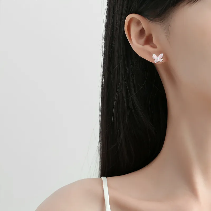 ZWU Glass Cat Eye Stud Earrings Women's-5